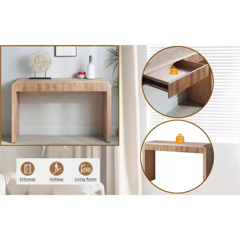 Consolle in legno Rae Rustic 51,8 con cassetto testurizzato a coste