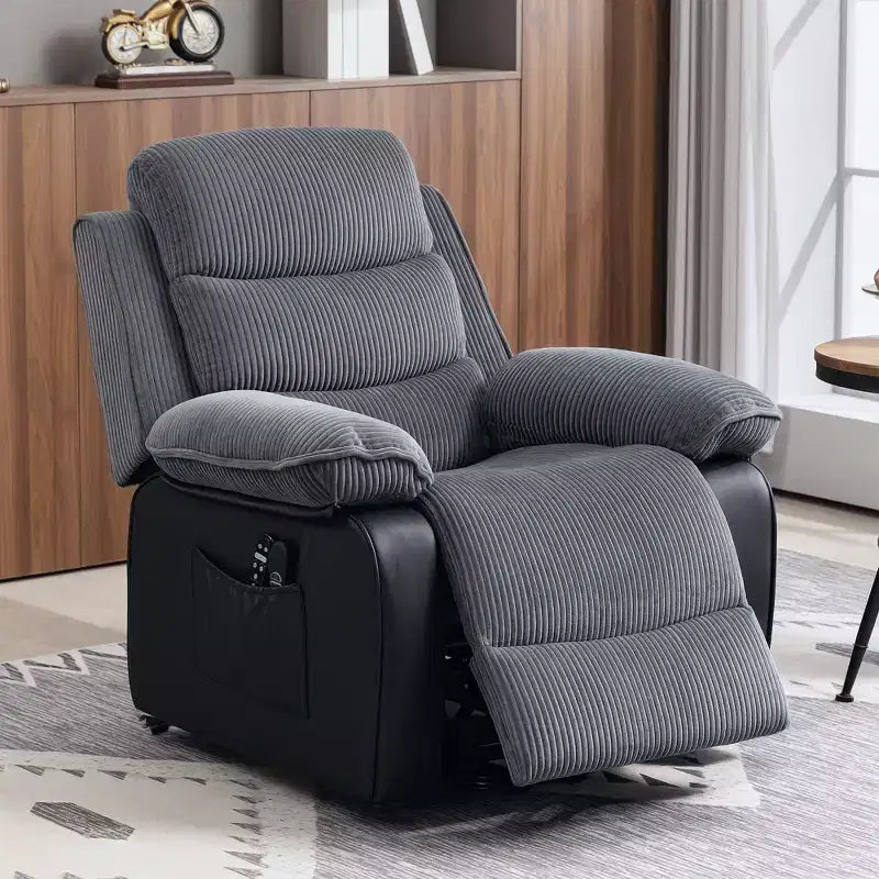 Poltrona Reclinabile con Sollevatore Elettrico con Massaggio e Calore, Poltrona Alzapersona Elettrica con Telecomandi e Tasche Laterali, Grigio