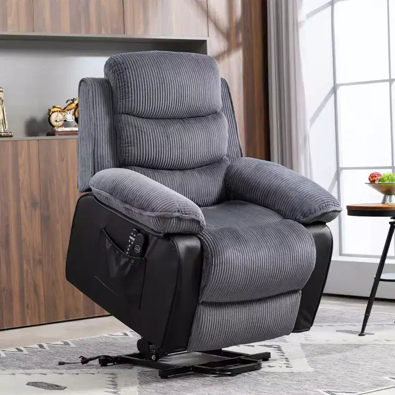 Poltrona Reclinabile con Sollevatore Elettrico con Massaggio e Calore, Poltrona Alzapersona Elettrica con Telecomandi e Tasche Laterali, Grigio