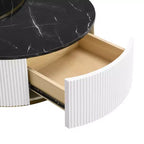 Tavolino da caffè moderno rotondo componibile scanalato con cassetto da 80 cm