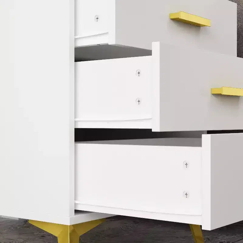 Comodino Chic Bianco: Elegante Contenitore con Accenti Dorati