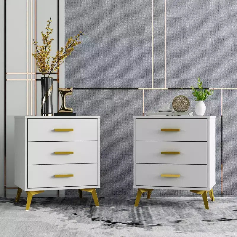 Comodino Chic Bianco: Elegante Contenitore con Accenti Dorati