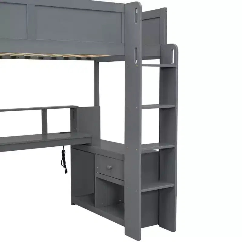 Letto a soppalco da gaming in legno da 87,1''L x 49,4''W con scrivania, ripiani multiuso, LED e stazione di ricarica