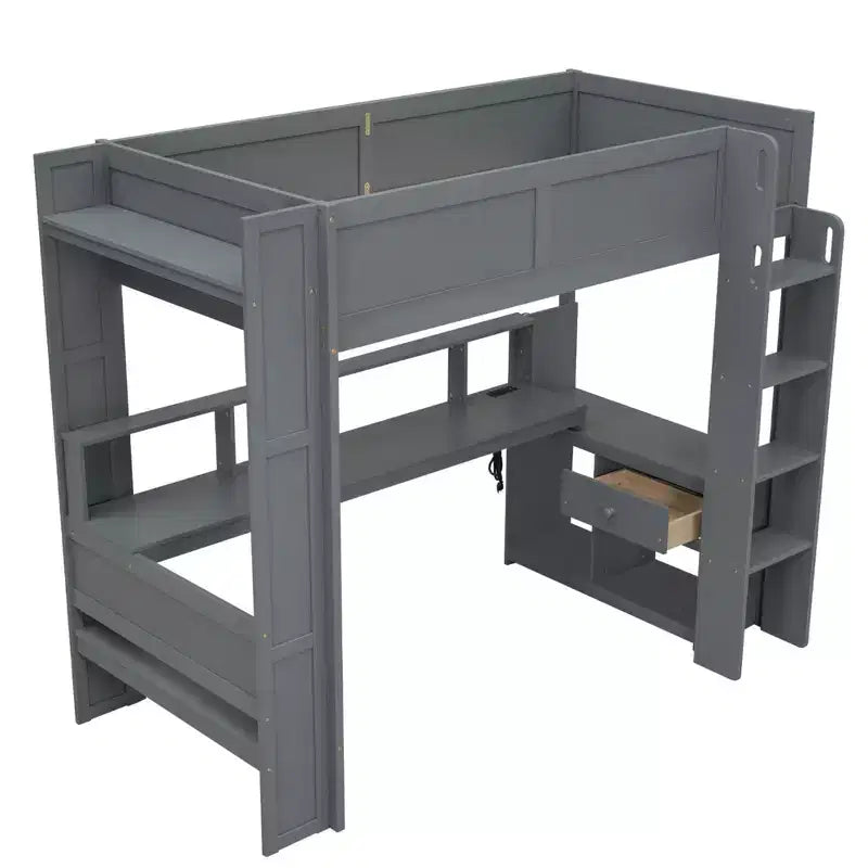 Letto a soppalco da gaming in legno da 87,1''L x 49,4''W con scrivania, ripiani multiuso, LED e stazione di ricarica
