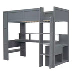 Letto a soppalco da gaming in legno da 87,1''L x 49,4''W con scrivania, ripiani multiuso, LED e stazione di ricarica