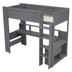Letto a soppalco da gaming in legno da 87,1''L x 49,4''W con scrivania, ripiani multiuso, LED e stazione di ricarica