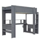 Letto a soppalco da gaming in legno da 87,1''L x 49,4''W con scrivania, ripiani multiuso, LED e stazione di ricarica