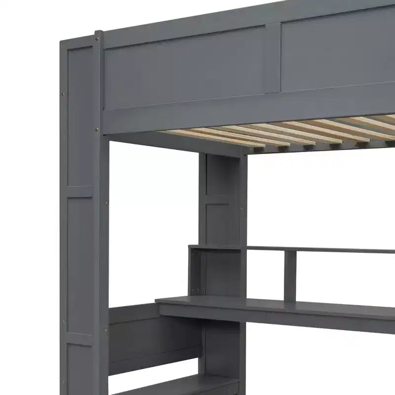 Letto a soppalco da gaming in legno da 87,1''L x 49,4''W con scrivania, ripiani multiuso, LED e stazione di ricarica