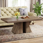 Tavolino da caffè Lantine Wood, Tavolino rettangolare da 120 cm con base in legno spessa, Tavolino da cocktail in stile rustico con effetto legno per soggiorno