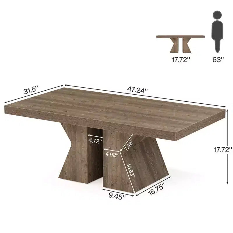 Tavolino da caffè Lantine Wood, Tavolino rettangolare da 120 cm con base in legno spessa, Tavolino da cocktail in stile rustico con effetto legno per soggiorno