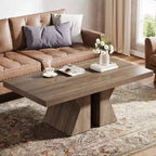 Tavolino da caffè Lantine Wood, Tavolino rettangolare da 120 cm con base in legno spessa, Tavolino da cocktail in stile rustico con effetto legno per soggiorno