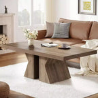 Tavolino da caffè Lantine Wood, Tavolino rettangolare da 120 cm con base in legno spessa, Tavolino da cocktail in stile rustico con effetto legno per soggiorno