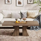 Tavolino da caffè Lantine Wood, Tavolino rettangolare da 120 cm con base in legno spessa, Tavolino da cocktail in stile rustico con effetto legno per soggiorno