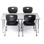 Tavolo e sedie per attività Set tavolo 24x48 con bordo spruzzato grigio e gambe regolabili e 4 sedie nere da aula da 14 pollici