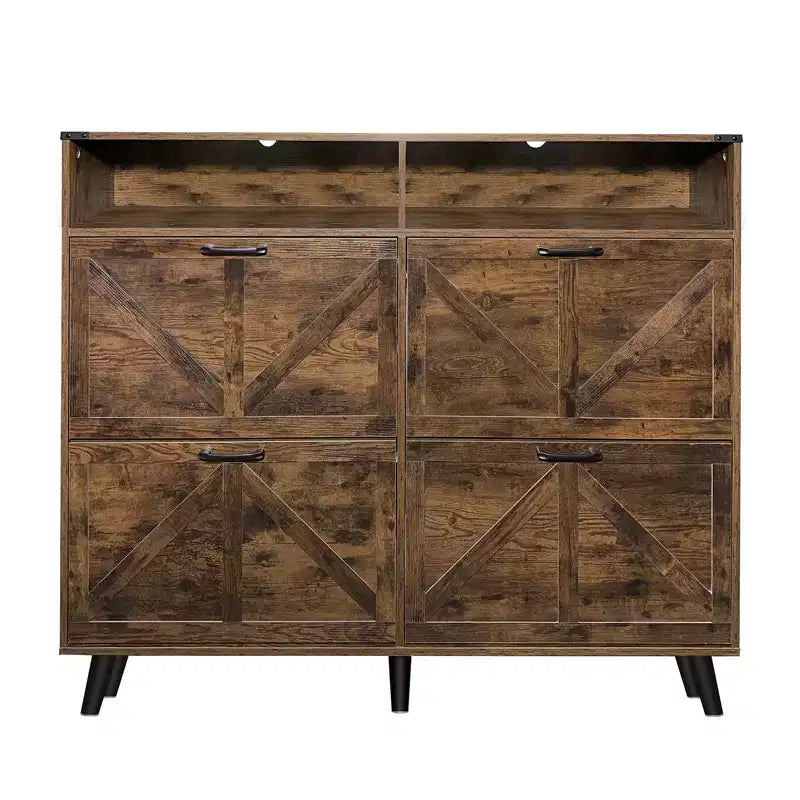 Scarpiera, Mobile Scarpiera Indipendente con 4 Cassetti a Ribalta e Design Barn Door, Comò Scarpiera Stretto e Sottile, per Ingresso, Foyer, Corridoio