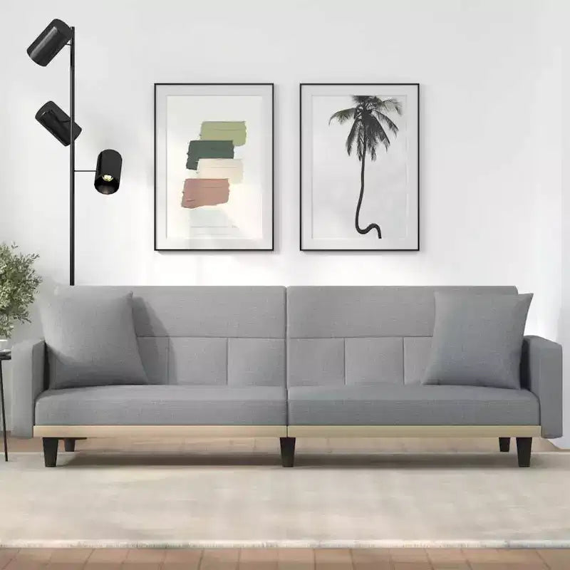 Divano Letto Loveseat Convertibile con Cuscini per Studio in Tessuto - Grigio Chiaro