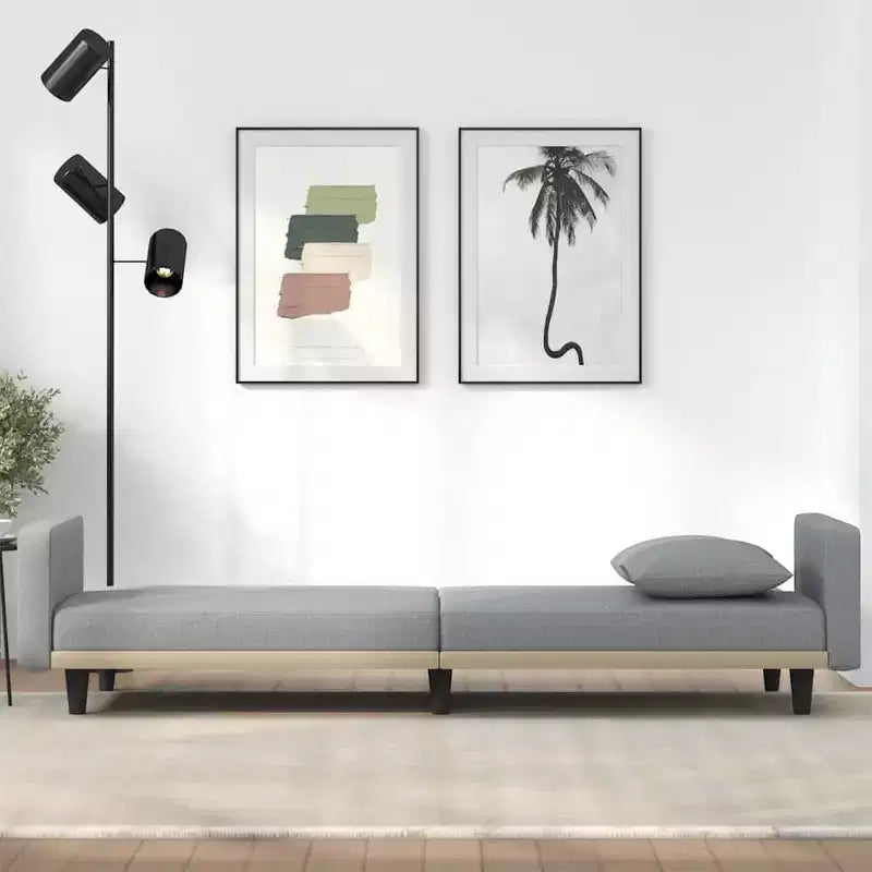 Divano Letto Loveseat Convertibile con Cuscini per Studio in Tessuto - Grigio Chiaro