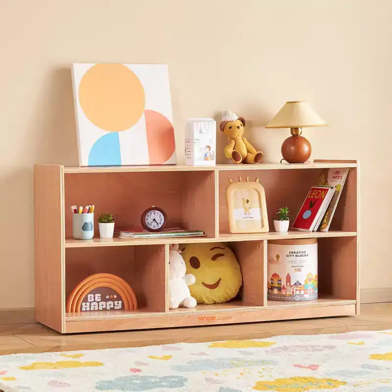Mobile Cubby, Armadietto Mobiletto con 5 Scomparti, Libreria Cubby a 2 Ripiani, Scaffali per Aula, Naturale