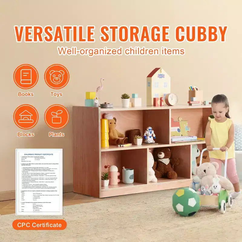 Mobile Cubby, Armadietto Mobiletto con 5 Scomparti, Libreria Cubby a 2 Ripiani, Scaffali per Aula, Naturale