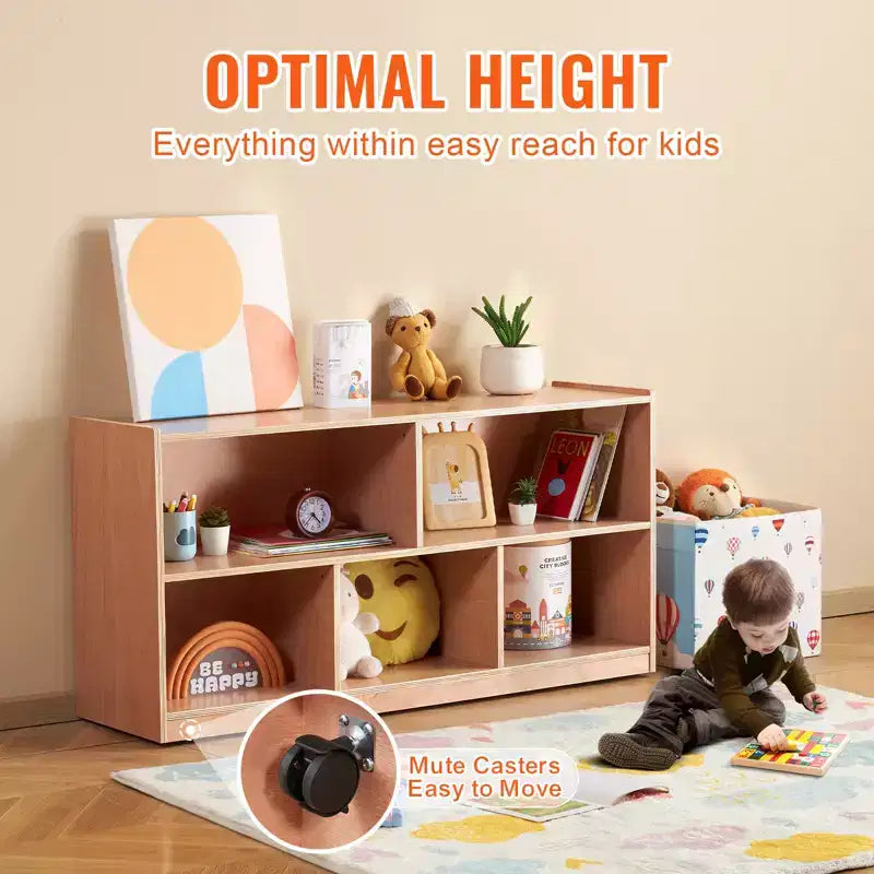 Mobile Cubby, Armadietto Mobiletto con 5 Scomparti, Libreria Cubby a 2 Ripiani, Scaffali per Aula, Naturale
