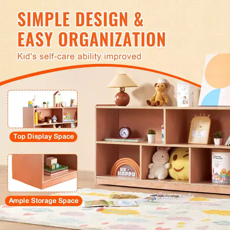 Mobile Cubby, Armadietto Mobiletto con 5 Scomparti, Libreria Cubby a 2 Ripiani, Scaffali per Aula, Naturale
