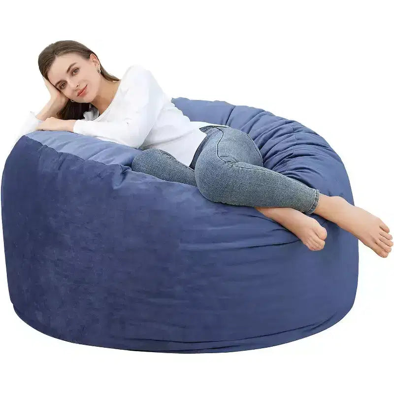 Poltrona Sacco in Velluto da 120 cm, Imbottita in Schiuma, Rotonda, per Adulti e Adolescenti, Morbida Seduta Felpata per Soggiorno, Dormitorio o Zone Relax