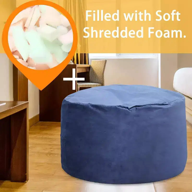 Poltrona Sacco in Velluto da 120 cm, Imbottita in Schiuma, Rotonda, per Adulti e Adolescenti, Morbida Seduta Felpata per Soggiorno, Dormitorio o Zone Relax