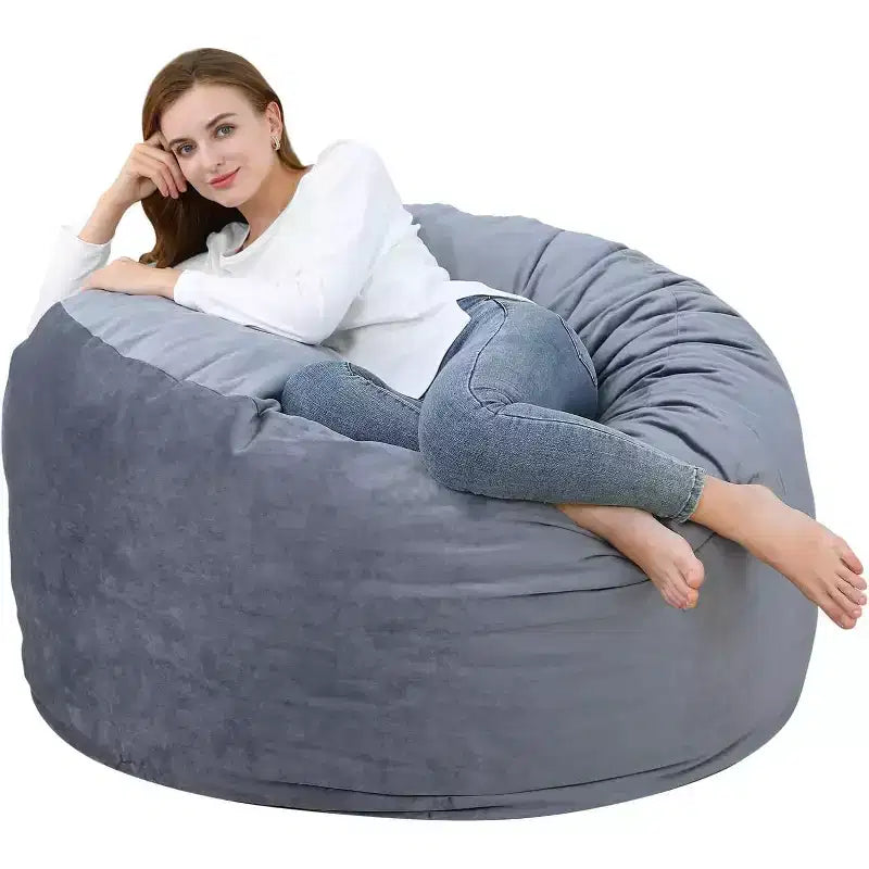 Poltrona Sacco in Velluto da 120 cm, Imbottita in Schiuma, Rotonda, per Adulti e Adolescenti, Morbida Seduta Felpata per Soggiorno, Dormitorio o Zone Relax
