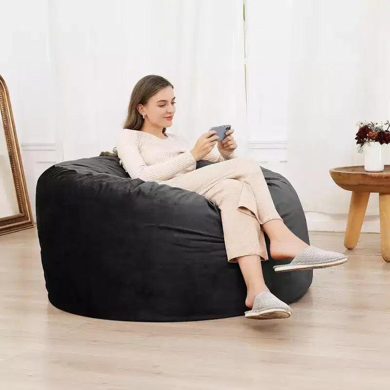 Poltrona Sacco in Velluto da 120 cm, Imbottita in Schiuma, Rotonda, per Adulti e Adolescenti, Morbida Seduta Felpata per Soggiorno, Dormitorio o Zone Relax
