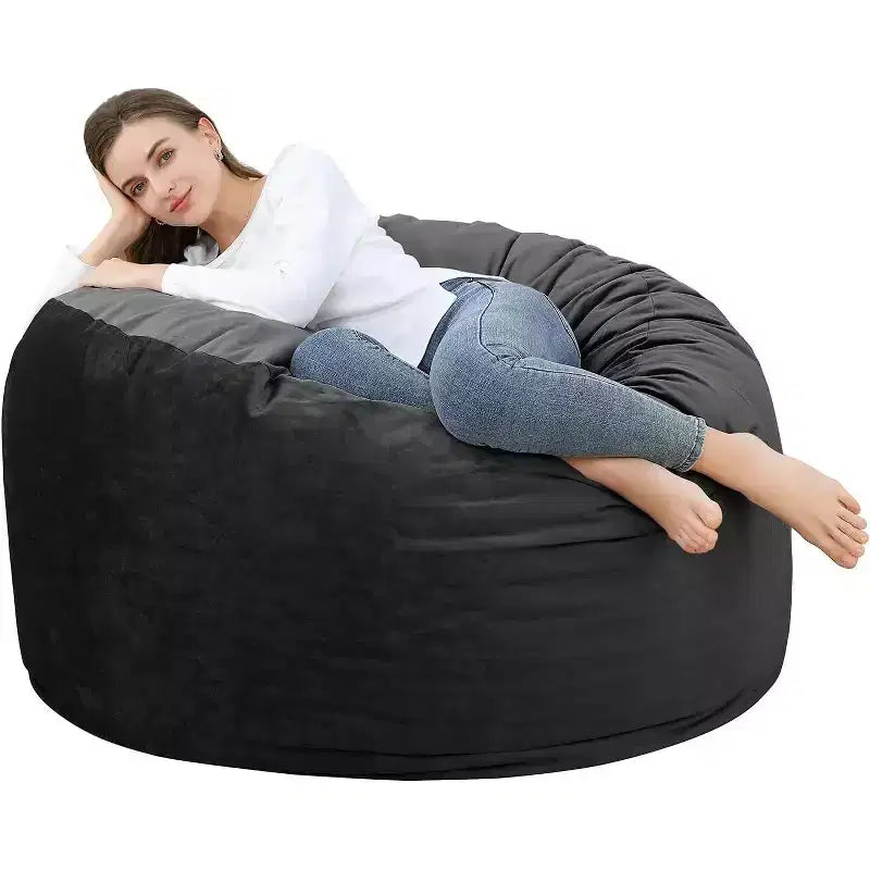 Poltrona Sacco in Velluto da 120 cm, Imbottita in Schiuma, Rotonda, per Adulti e Adolescenti, Morbida Seduta Felpata per Soggiorno, Dormitorio o Zone Relax