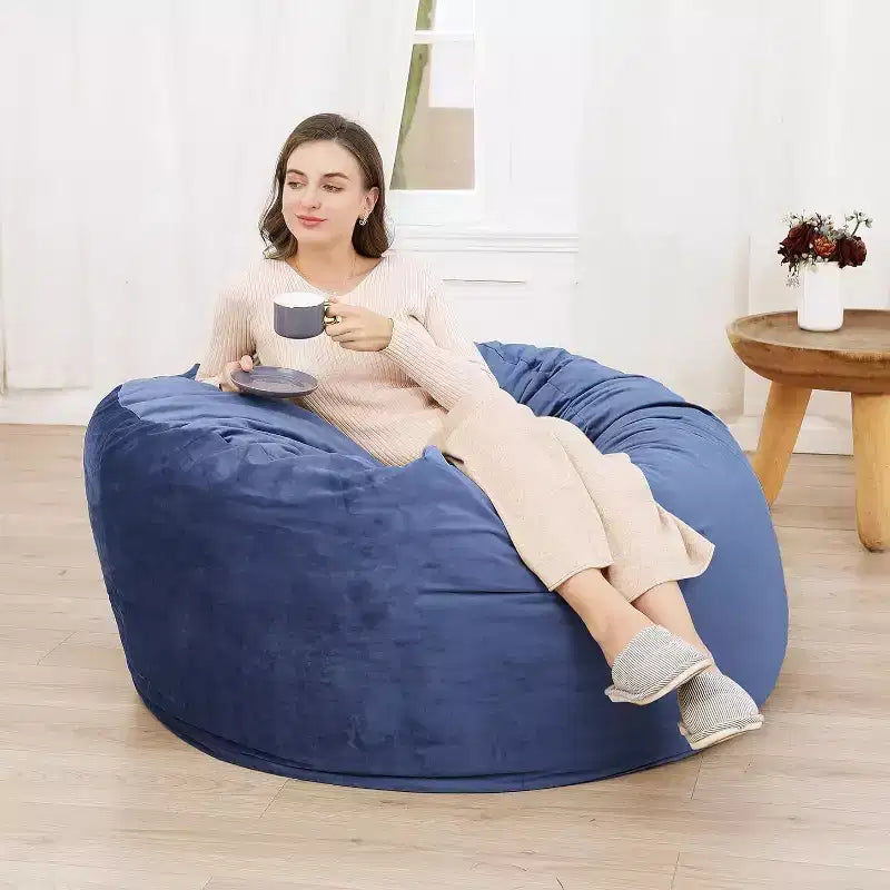 Poltrona Sacco in Velluto da 120 cm, Imbottita in Schiuma, Rotonda, per Adulti e Adolescenti, Morbida Seduta Felpata per Soggiorno, Dormitorio o Zone Relax