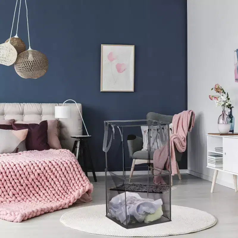 Cesto Portabiancheria in Rete di Nylon Portatile con Manici Rinforzati