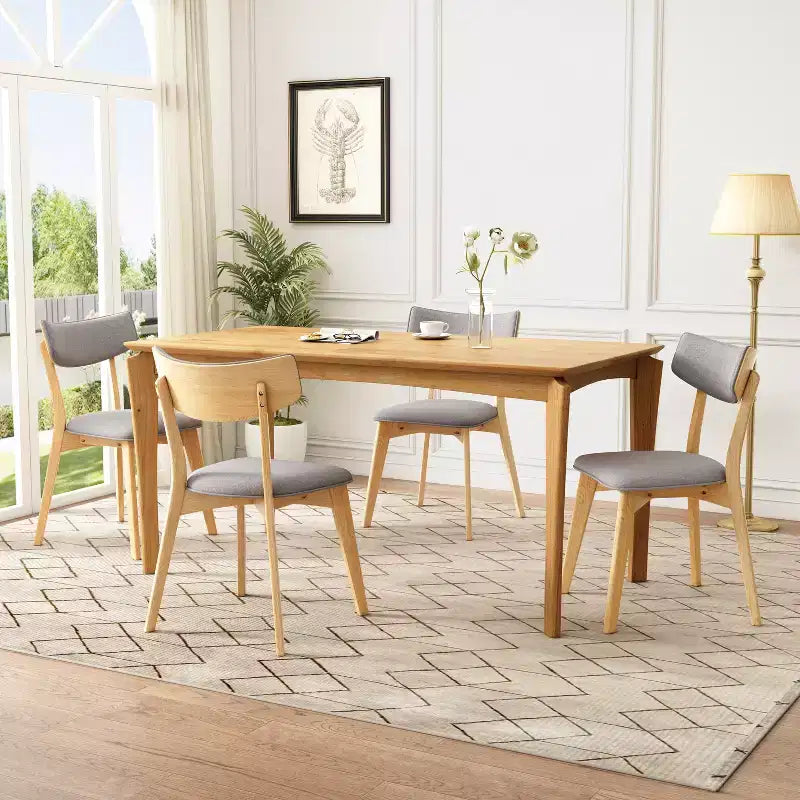 Set da pranzo Laila 5 pezzi in legno di gomma moderno di metà secolo con cuscini