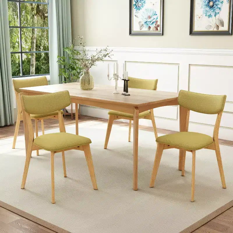 Set da pranzo Laila 5 pezzi in legno di gomma moderno di metà secolo con cuscini