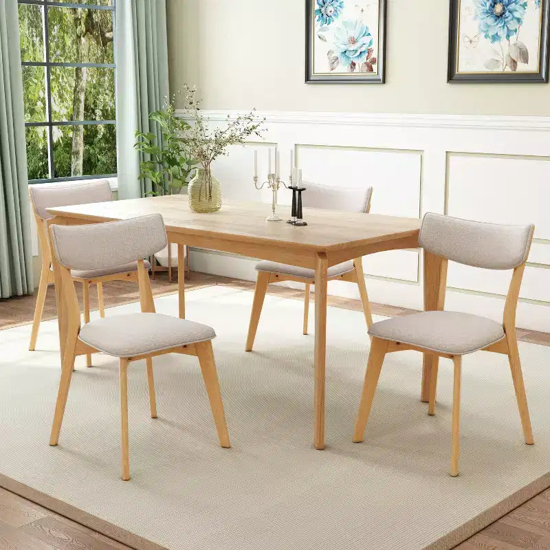 Set da pranzo Laila 5 pezzi in legno di gomma moderno di metà secolo con cuscini