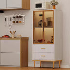 Credenza moderna scanalata con anta in vetro e 2 cassetti, ripiani regolabili, dettagli dorati, struttura in MDF per cucina, soggiorno, ufficio