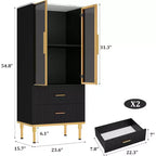 Credenza moderna scanalata con anta in vetro e 2 cassetti, ripiani regolabili, dettagli dorati, struttura in MDF per cucina, soggiorno, ufficio
