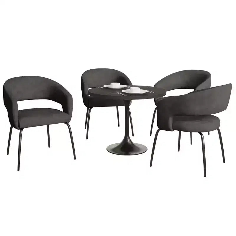Set da pranzo Verve 5 pezzi con tavolo da pranzo rotondo da 36" con ripiano in MDF nero e 4 sedie da pranzo