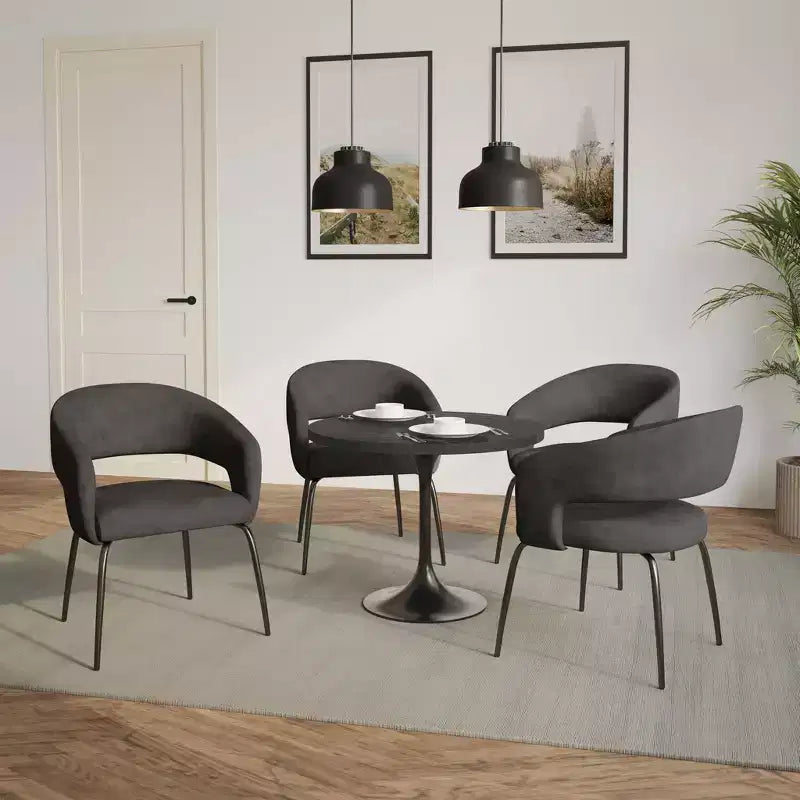 Set da pranzo Verve 5 pezzi con tavolo da pranzo rotondo da 36" con ripiano in MDF nero e 4 sedie da pranzo
