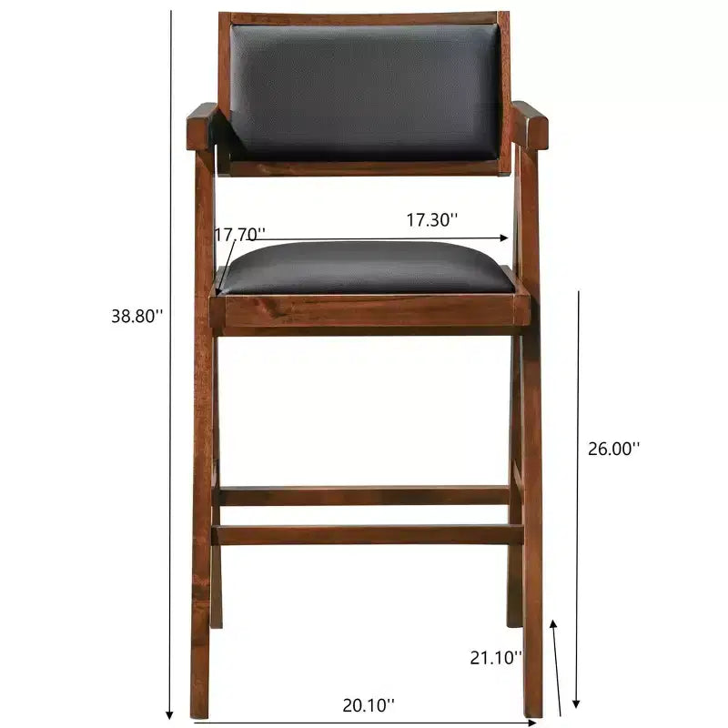 Sgabello da bancone con braccioli Home Hamilton Mid-Century Modern 26 in legno massello e finta pelle imbottita
