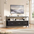 Mobile porta TV nero da 55" con cassetti grigi, mobile da soggiorno/camera da letto in stile cassettiera per riporre gli oggetti