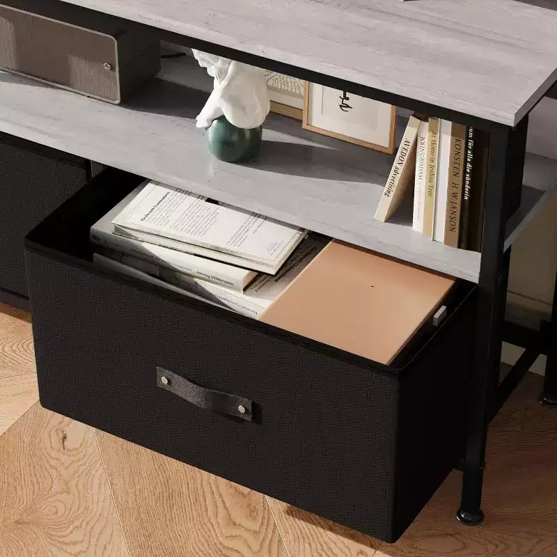 Mobile porta TV nero da 55" con cassetti grigi, mobile da soggiorno/camera da letto in stile cassettiera per riporre gli oggetti