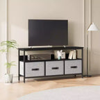 Mobile porta TV nero da 55" con cassetti grigi, mobile da soggiorno/camera da letto in stile cassettiera per riporre gli oggetti