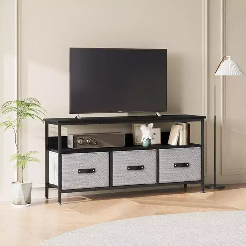 Mobile porta TV nero da 55" con cassetti grigi, mobile da soggiorno/camera da letto in stile cassettiera per riporre gli oggetti