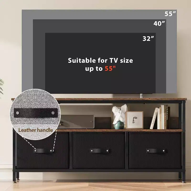 Mobile porta TV nero da 55" con cassetti grigi, mobile da soggiorno/camera da letto in stile cassettiera per riporre gli oggetti