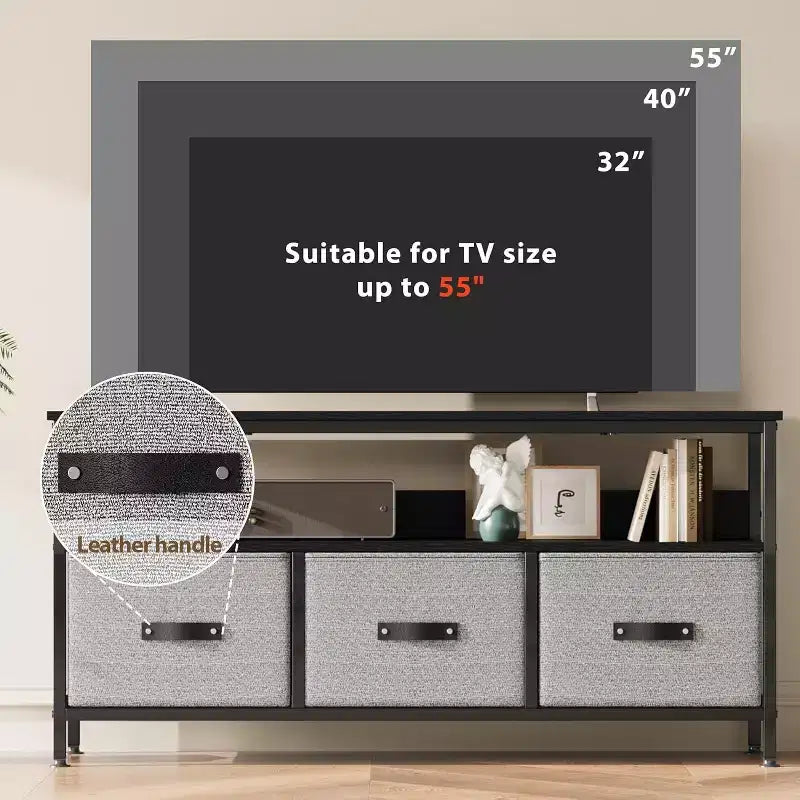 Mobile porta TV nero da 55" con cassetti grigi, mobile da soggiorno/camera da letto in stile cassettiera per riporre gli oggetti
