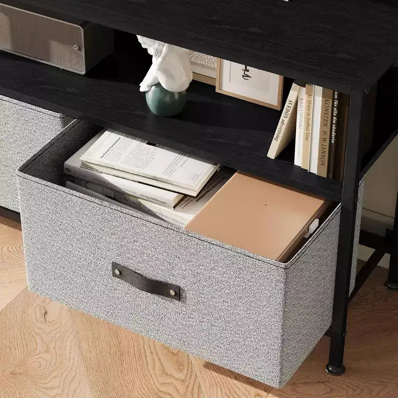Mobile porta TV nero da 55" con cassetti grigi, mobile da soggiorno/camera da letto in stile cassettiera per riporre gli oggetti