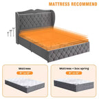 Struttura Letto Imbottita in Velluto con 4 Cassetti Contenitore e Stazione di Ricarica, Design con Bottone Trapuntato a Diamante