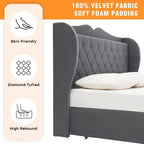 Struttura Letto Imbottita in Velluto con 4 Cassetti Contenitore e Stazione di Ricarica, Design con Bottone Trapuntato a Diamante