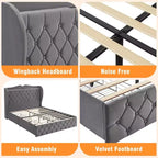 Struttura Letto Imbottita in Velluto con 4 Cassetti Contenitore e Stazione di Ricarica, Design con Bottone Trapuntato a Diamante